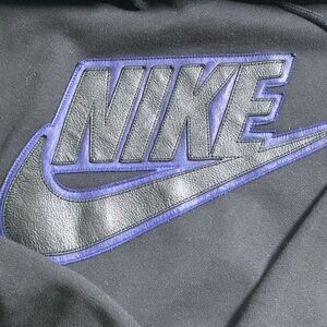Nike X Supreme Black Hoodie with Purple-Trim Leather Swoosh Sold Out Release